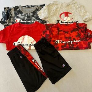 Champion Kids Camo and Logo T-Shirt Sets- Red, Gray, Black